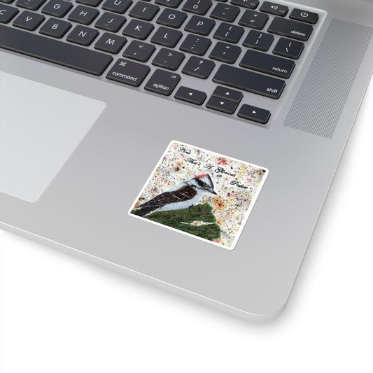 Now That's A Glorious Downy Woodpecker Watercolor Painting - Bird Nerd Square Stickers
