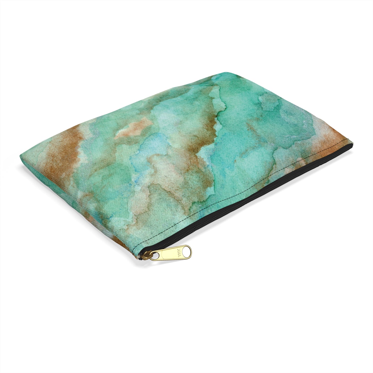Tropical Aqua Shimmer Marbled Watercolor Painting - Zipper Closure Accessory Pouch (2 Sizes)