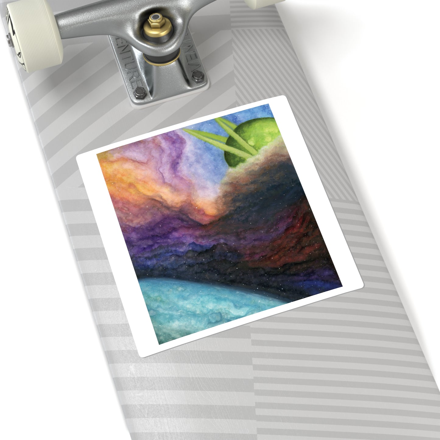 Traveling Through Uncharted Galaxies Watercolor Painting - Square Stickers