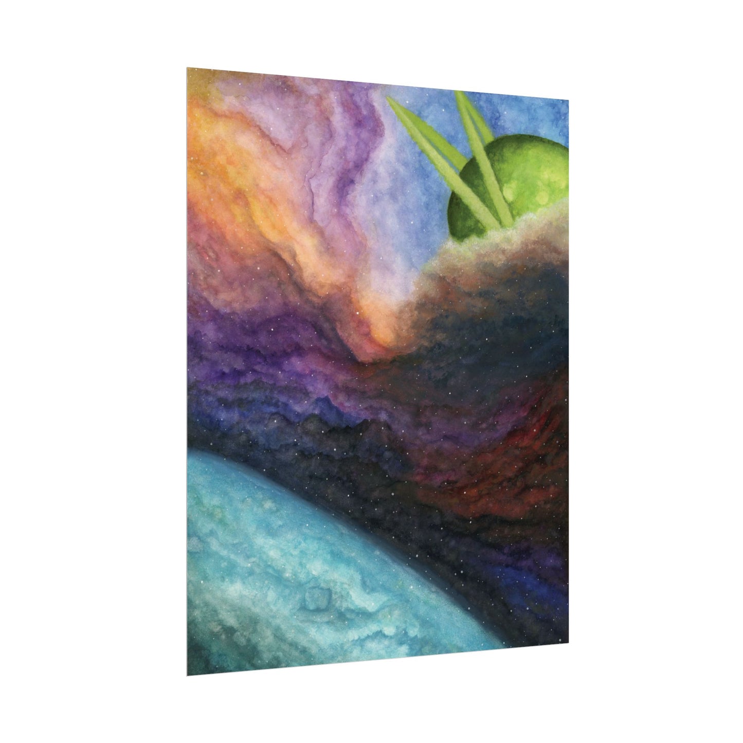 Traveling Through Uncharted Galaxies Watercolor Painting - Textured Watercolor Matte Posters