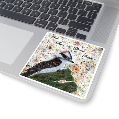 Now That's A Glorious Downy Woodpecker Watercolor Painting - Bird Nerd Square Stickers