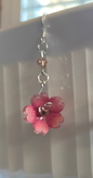 Hand-Drawn and Customizable - Dangle Drop Down Cherry Blossom & Iridescent Beads Shrinky Dink Flower Earrings - Made To Order