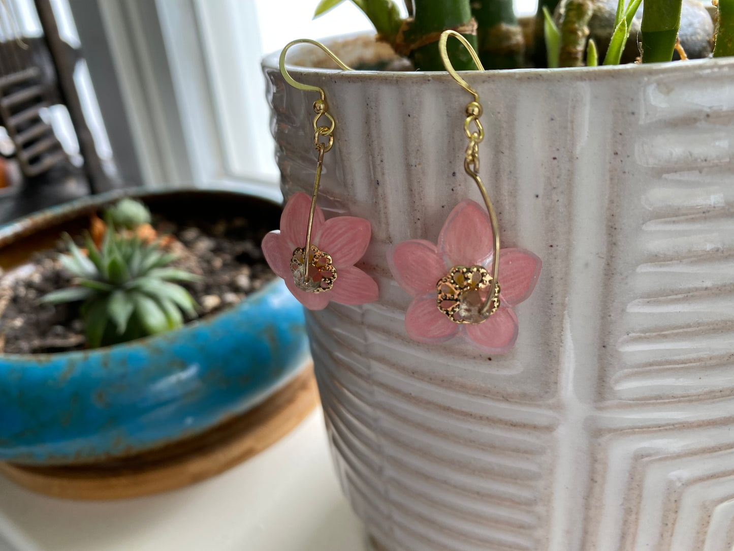 Hand-Drawn - Pick Your Own Color - Dangle Forget-Me-Not Shrinky Dink Flower Earrings - Made To Order
