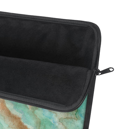 Tropical Aqua Shimmer Marbled Watercolor Painting - Plush Fleece Interior Laptop Sleeve