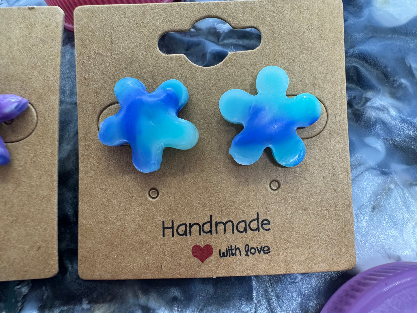 Handmade - Upcycled Melted Plastic Floral Stud Earrings