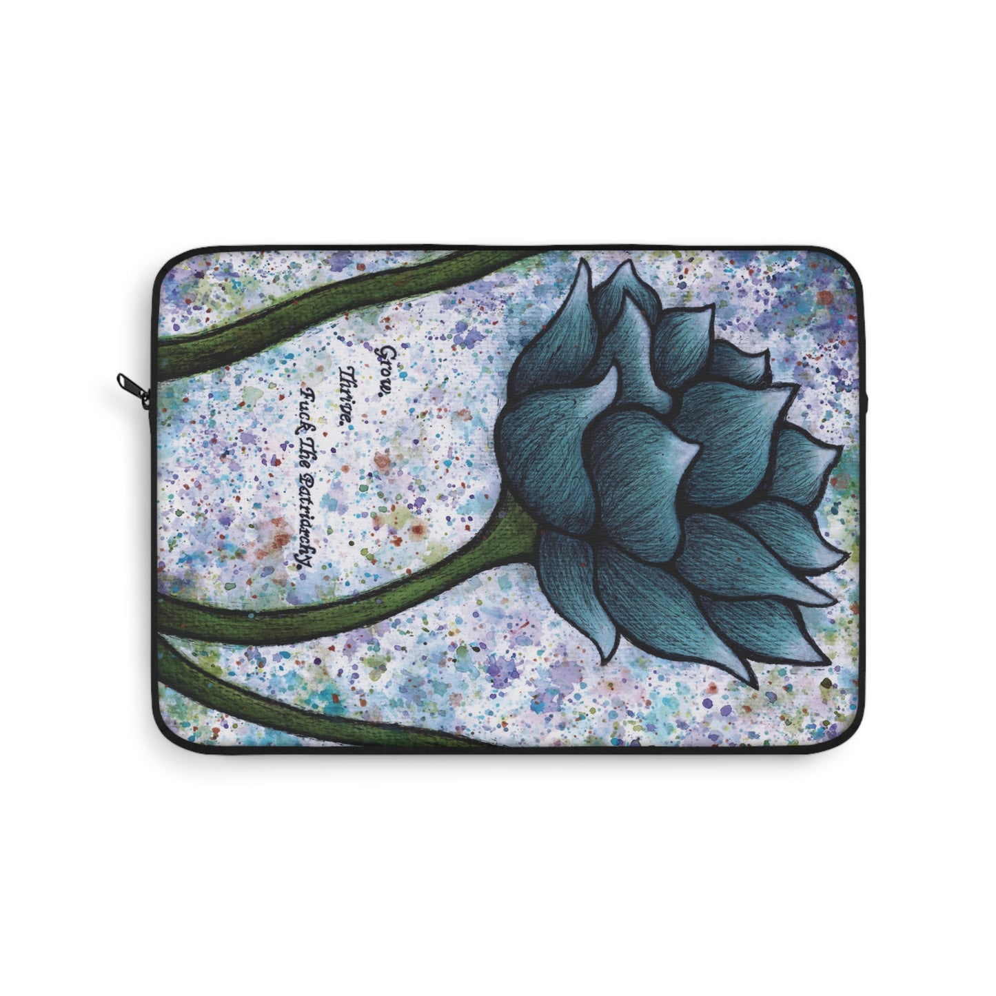 Grow. Thrive. F*ck The Patriarchy. Lotus Watercolor Painting - Plush Fleece Interior Laptop Sleeve