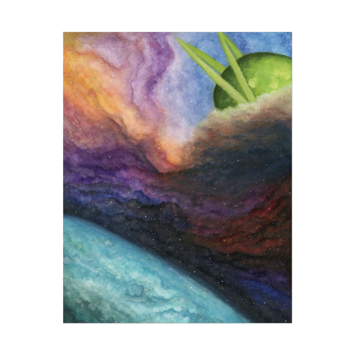 Traveling Through Uncharted Galaxies Watercolor Painting - Textured Watercolor Matte Posters