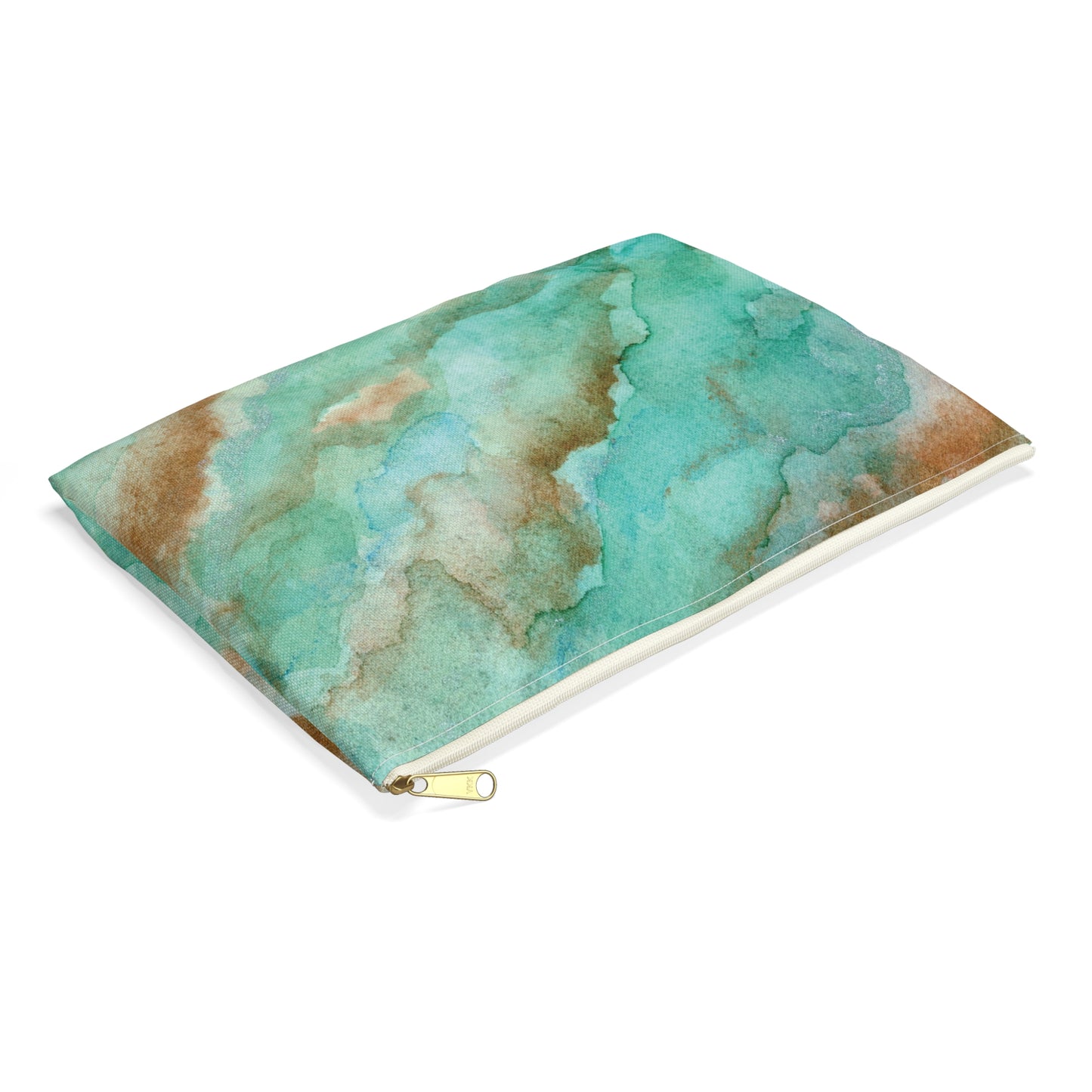 Tropical Aqua Shimmer Marbled Watercolor Painting - Zipper Closure Accessory Pouch (2 Sizes)