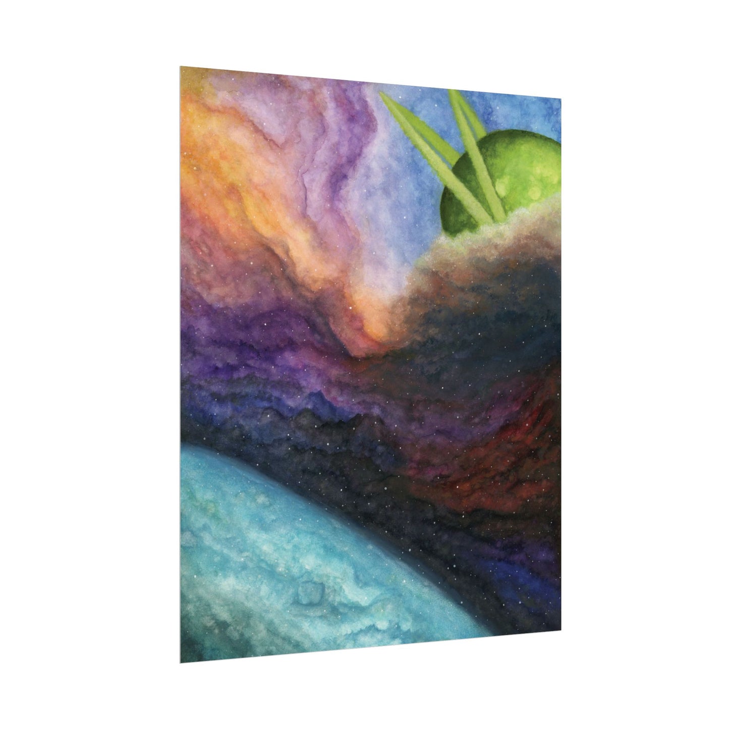 Traveling Through Uncharted Galaxies Watercolor Painting - Textured Watercolor Matte Posters