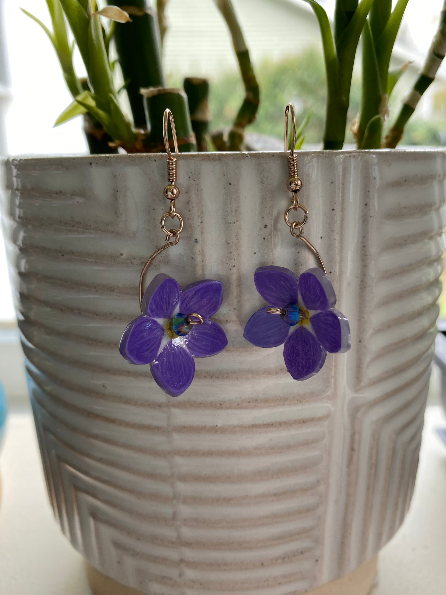 Hand-Drawn - Pick Your Own Color - Dangle Forget-Me-Not Shrinky Dink Flower Earrings - Made To Order