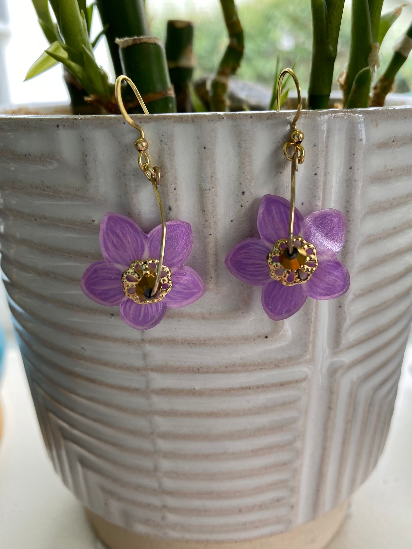 Hand-Drawn - Pick Your Own Color - Dangle Forget-Me-Not Shrinky Dink Flower Earrings - Made To Order