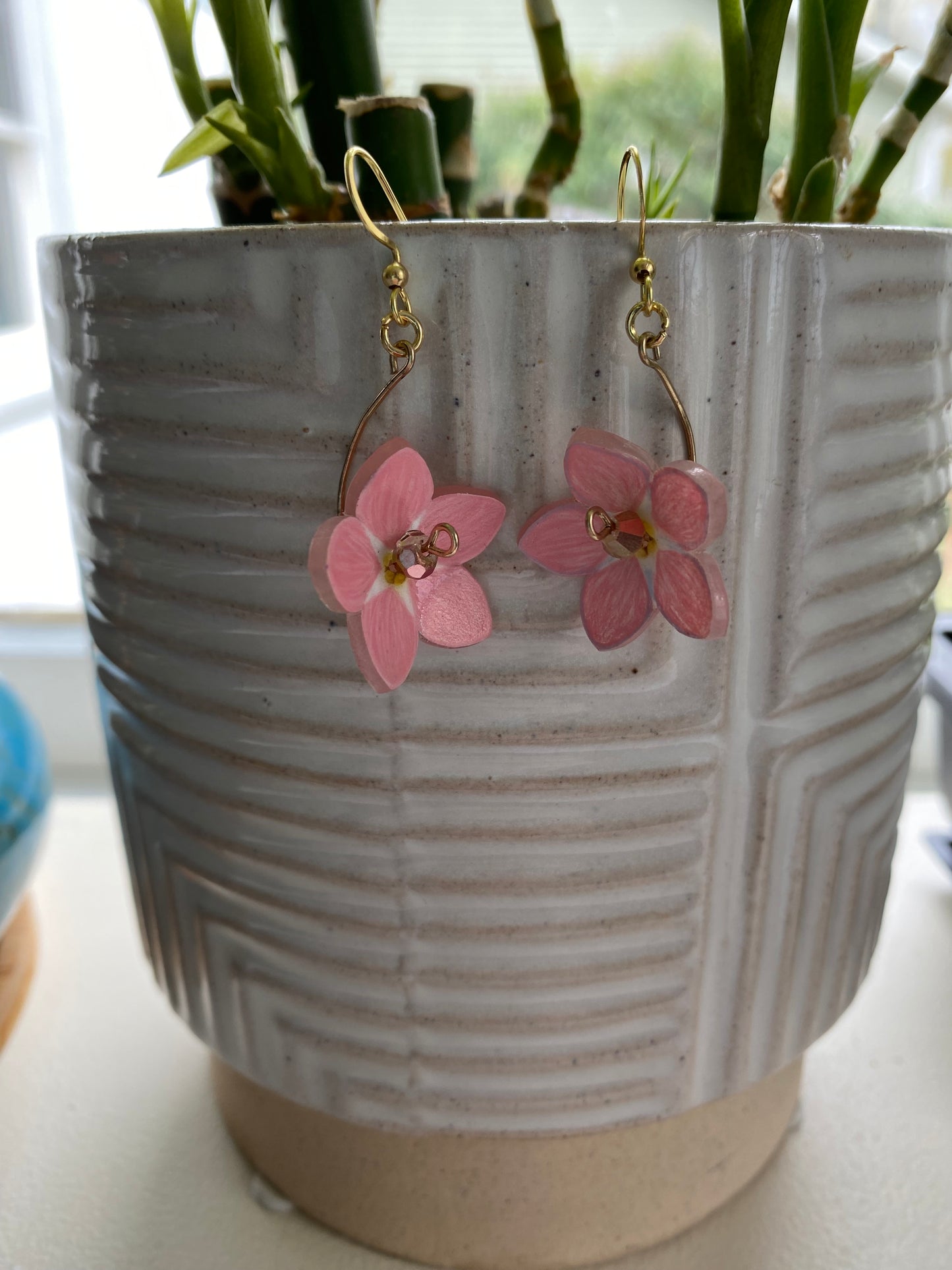 Hand-Drawn - Pick Your Own Color - Dangle Forget-Me-Not Shrinky Dink Flower Earrings - Made To Order