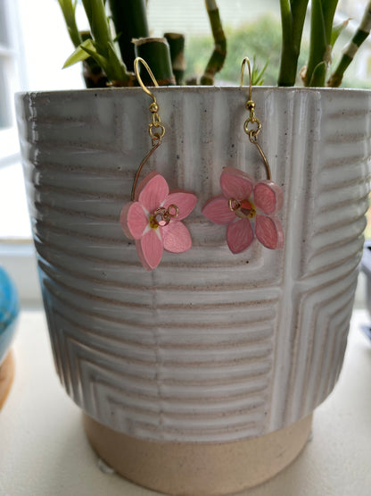 Hand-Drawn - Pick Your Own Color - Dangle Forget-Me-Not Shrinky Dink Flower Earrings - Made To Order