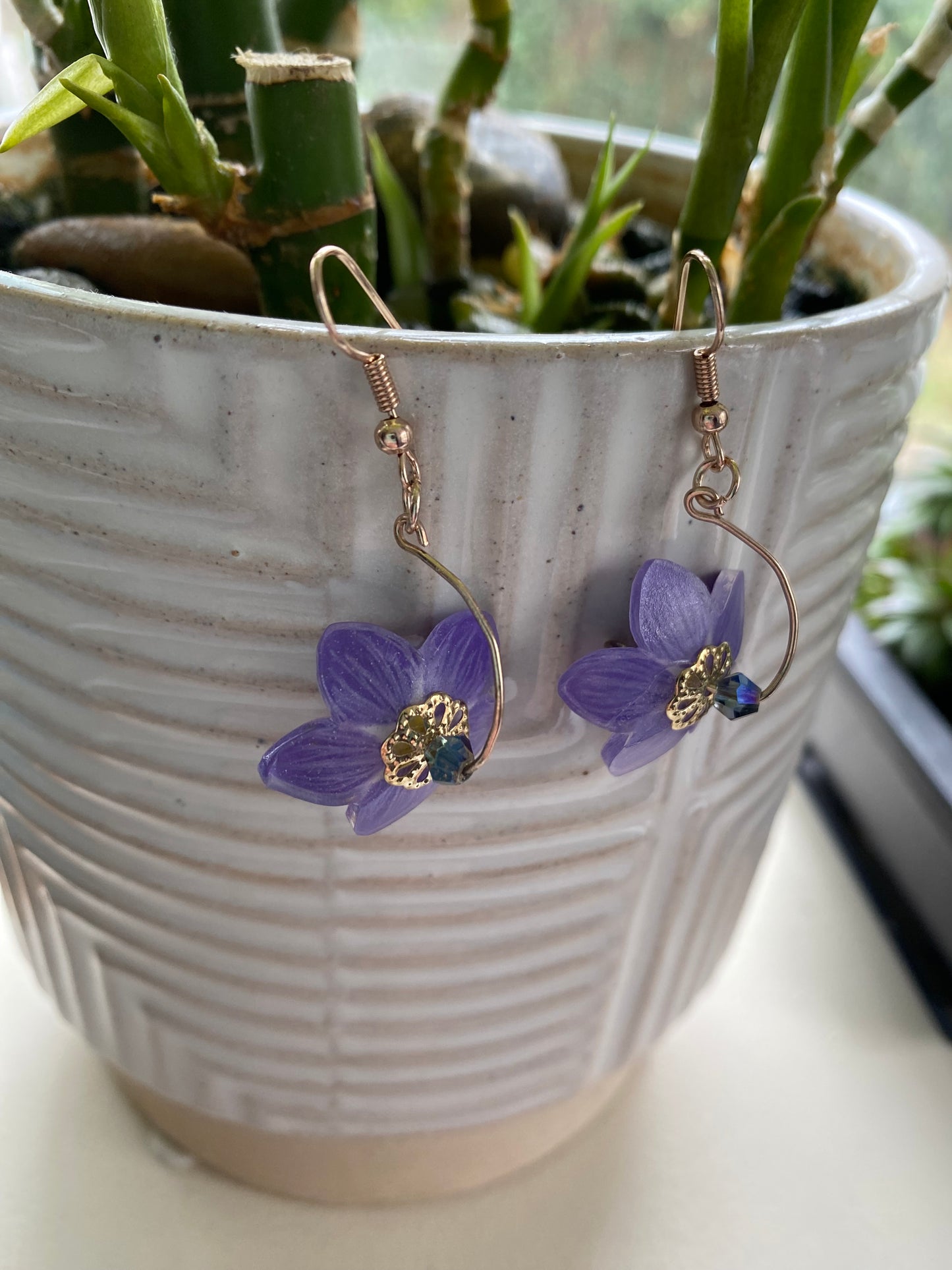 Hand-Drawn - Pick Your Own Color - Dangle Forget-Me-Not Shrinky Dink Flower Earrings - Made To Order