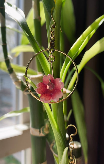 Hand-Drawn and Customizable - Dangle Drop Down Cherry Blossom Shrinky Dink Hoop Flower Earrings - Made To Order