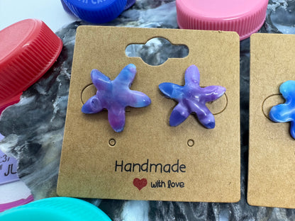 Handmade - Upcycled Melted Plastic Floral Stud Earrings